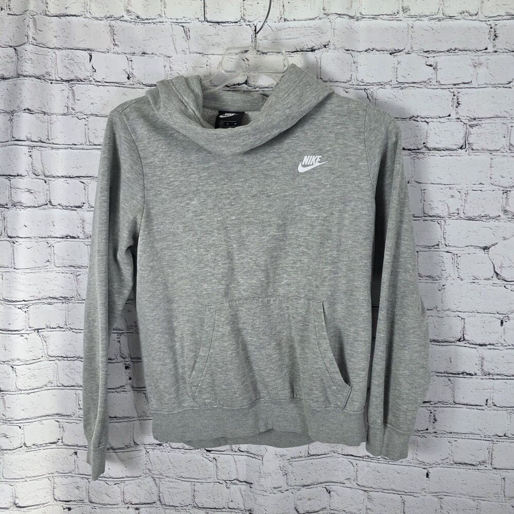 Nike Hoodie Women's M Gray Sportswear Funnel-Neck Pullover Sweatshirt BV4526-071